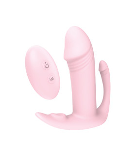 Потрійний вібратор реалістичний Dream Toys з дистанційним пультом рожевий, 9.7 х 2.8 см - No Taboo
