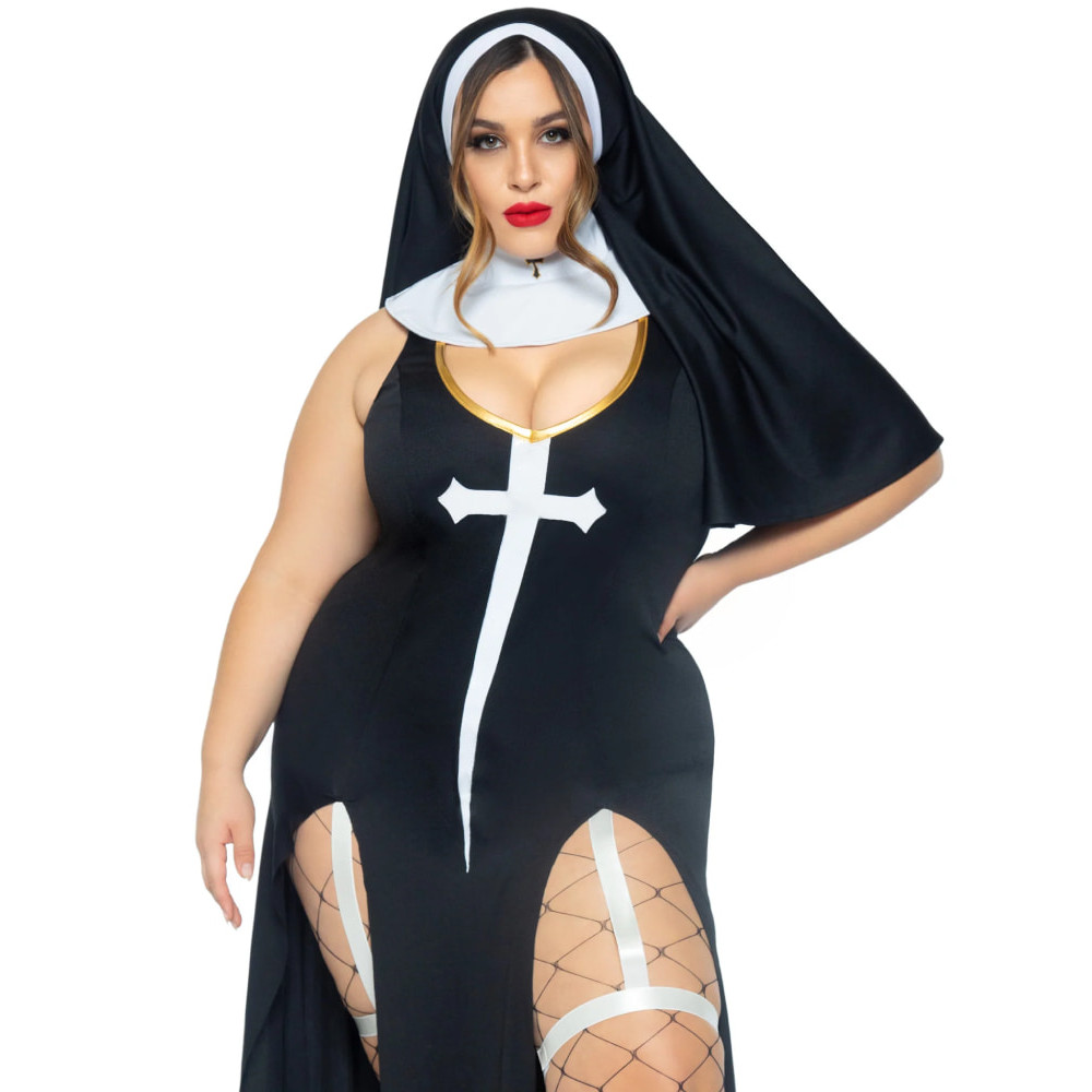 Костюм монашки Leg Avenue, XL/XXL, Sultry Sinner 3 предмета, черный с белым, фото №3 — секс шоп Украина, NO TABOO