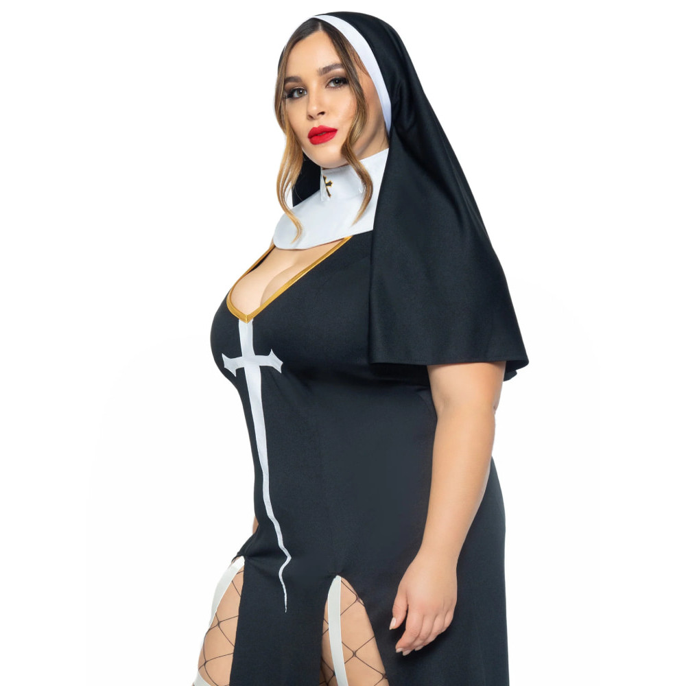 Костюм монашки Leg Avenue, XL/XXL, Sultry Sinner 3 предмета, черный с белым, фото №5 — секс шоп Украина, NO TABOO