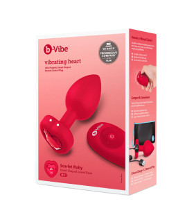 Анальная пробка, M/L, с дистанционным пультом B-Vibe с кристаллом в виде сердца, красная, 9.8 х 3.7 см - No Taboo