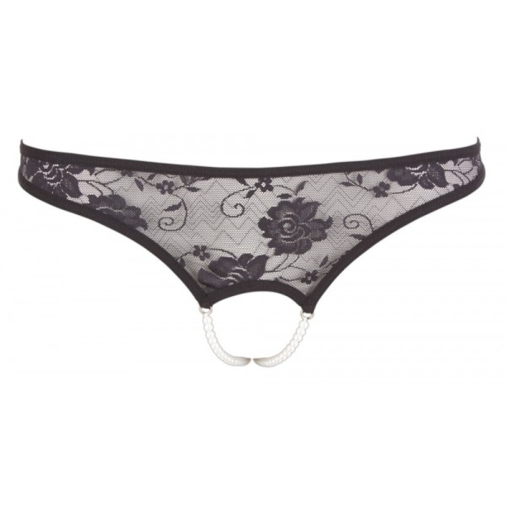 Сексуальные трусики Cottelli Collection, M, с интимным доступом, кружевные, с жемчугом, черные , фото №4 — секс шоп Украина, NO TABOO