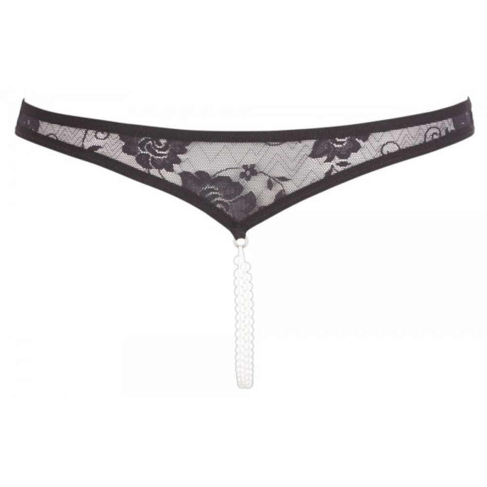 Сексуальные трусики Cottelli Collection, M, с интимным доступом, кружевные, с жемчугом, черные , фото №5 — секс шоп Украина, NO TABOO