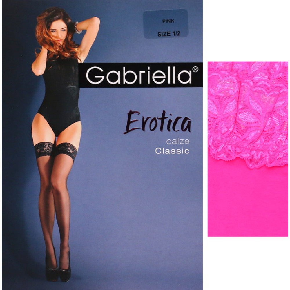 Сексуальные чулки Gabriella, S/M, с кружевным рантом, розовые, фото №2 — секс шоп Украина, NO TABOO