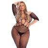 Эротический комбинезон Pink Lipstick Amplify Crotchless, Plus Size, в мелкую сетку, черный, фото №1 — секс шоп Украина, NO TABOO