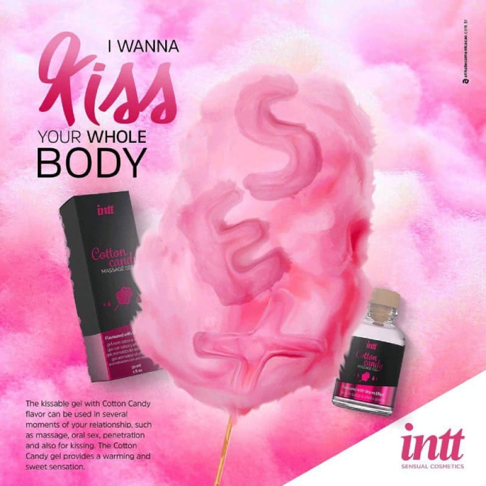 Массажный гель Intt Cotton Candy, 30 мл, с разогревом для поцелуев со вкусом сладкая вата , фото №4 — секс шоп Украина, NO TABOO