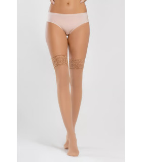 Эротические чулки BasBleu Vivien 3 (M), с кружевной коронкой, бежевые, 40 den - No Taboo