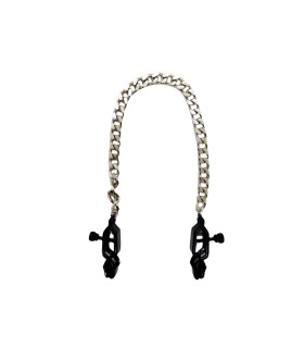 Зажимы на соски с цепью Fetish Nipple clamps iron L серебристо-черные, 81.3 грамма - No Taboo