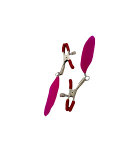 Затискачі на соски з пір'ячками Fetish Nipple clamps feather L червоні, 13.5 см - No Taboo