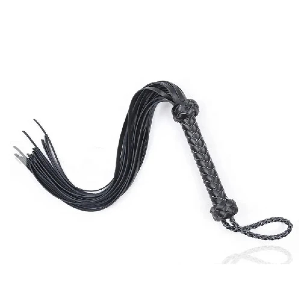 Флоггер с рельефной рукоятью Fetish Leather flogger кожаный, черный, 69 см, фото №0 — секс шоп Украина, NO TABOO