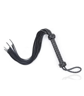 Флоггер с рельефной рукоятью Fetish Leather flogger кожаный, черный, 69 см - No Taboo
