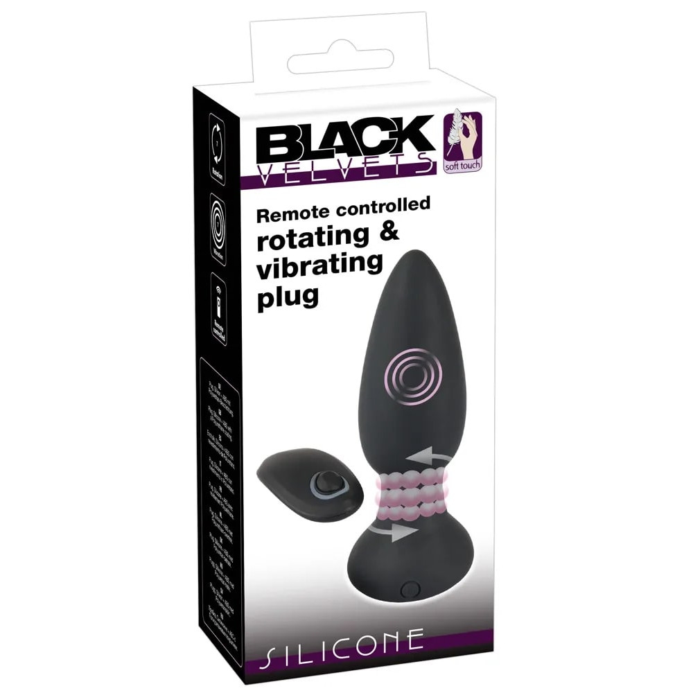 Анальная пробка с вибрацией и ротацией, Black Velvets RC Rotating & vi, с дистанционным пультом, черная, 14 х 4.2 см фото №2 — секс игрушки: Украина, NO TABOO
