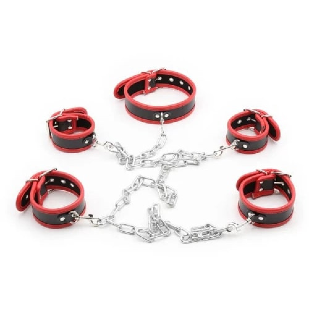 Бондажный набор с грубыми цепями Fetish Collar with restraints черно-красный, фото №0 — секс шоп Украина, NO TABOO