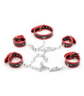 Бондажный набор с грубыми цепями Fetish Collar with restraints черно-красный - No Taboo