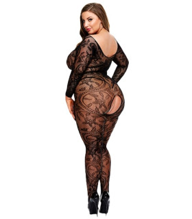 Сексуальний комбінезон Baci Lingerie XL, мереживний, з інтимним вирізом, чорний - No Taboo