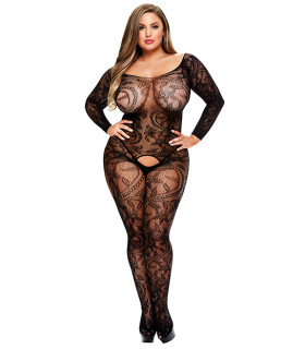Сексуальний комбінезон Baci Lingerie XL, мереживний, з інтимним вирізом, чорний - No Taboo