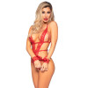 Сексуальное боди Leg Avenue Tie It Down, M/L, кружевное, с интимным доступом, красное, фото №4 — секс шоп Украина, NO TABOO