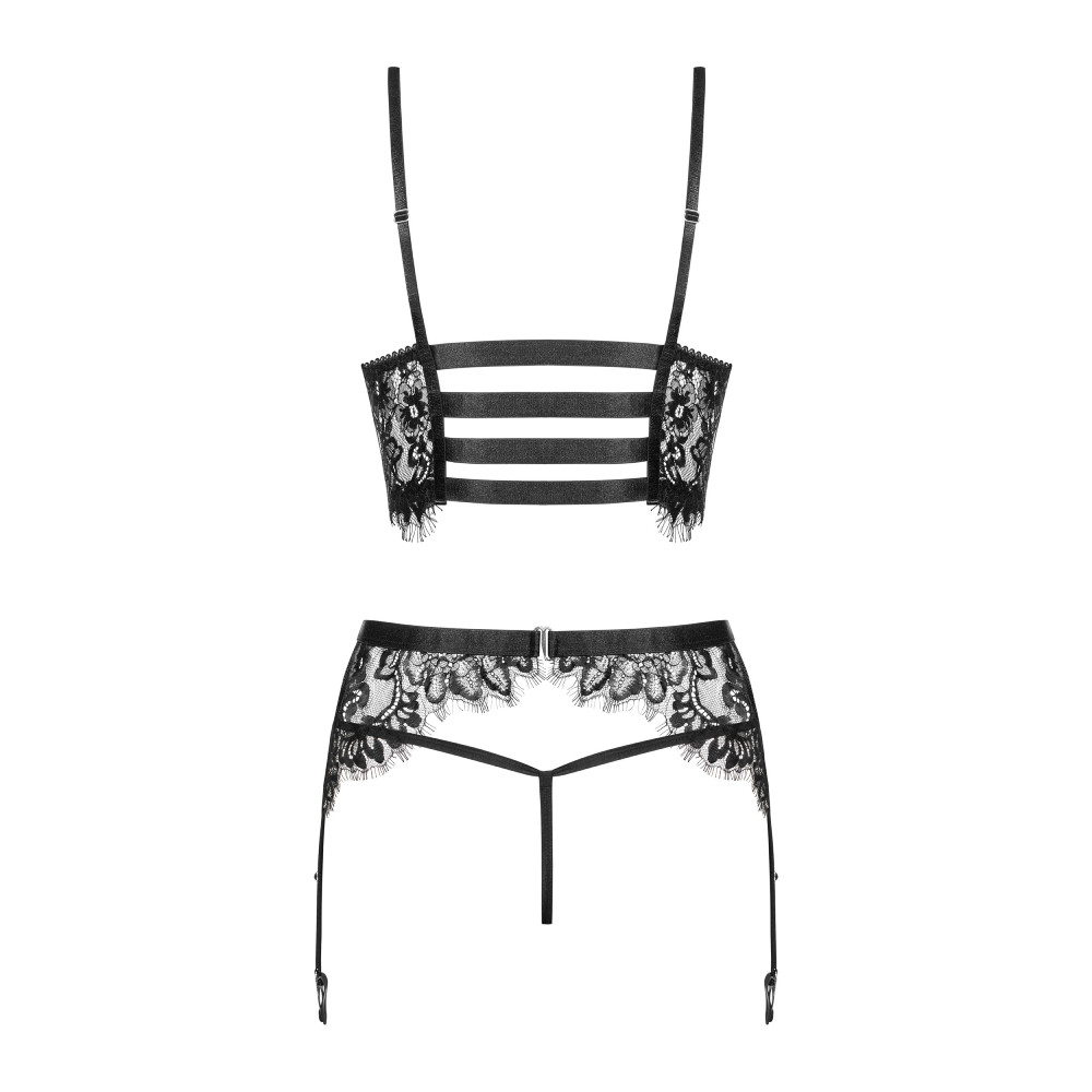 Сексуальный комплект Obsessive Lashy, L/XL, из трех частей, кружевной, черный, фото №6 — секс шоп Украина, NO TABOO