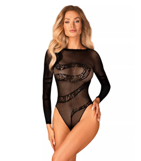 Сексуальное боди Obsessive B137, XL/XXL, в мелкую сетку,с интимным вырезом, с узором, черное - No Taboo