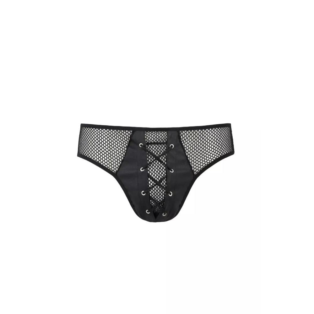 Сексуальные трусы Passion Men Richard, L/XL, в мелкую сетку, со шнуровкой, черные, фото №3 — секс шоп Украина, NO TABOO