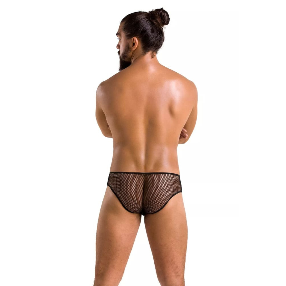 Сексуальные трусы Passion Men Richard, L/XL, в мелкую сетку, со шнуровкой, черные, фото №2 — секс шоп Украина, NO TABOO