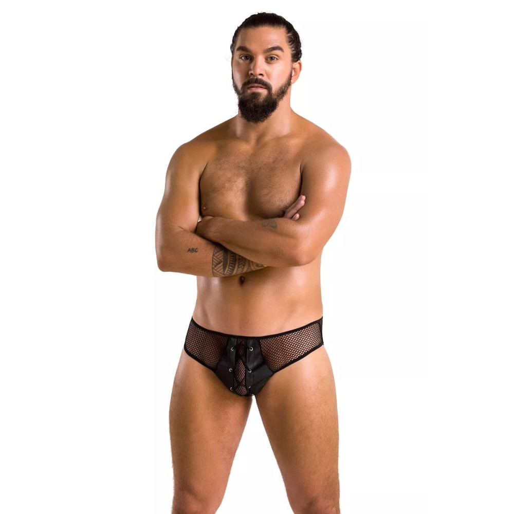 Сексуальные трусы Passion Men Richard, L/XL, в мелкую сетку, со шнуровкой, черные, фото №0 — секс шоп Украина, NO TABOO