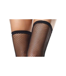 Сексуальные чулки Leg Avenue , OS, в мелкую сетку, с тонким кружевным рантом, черные - No Taboo