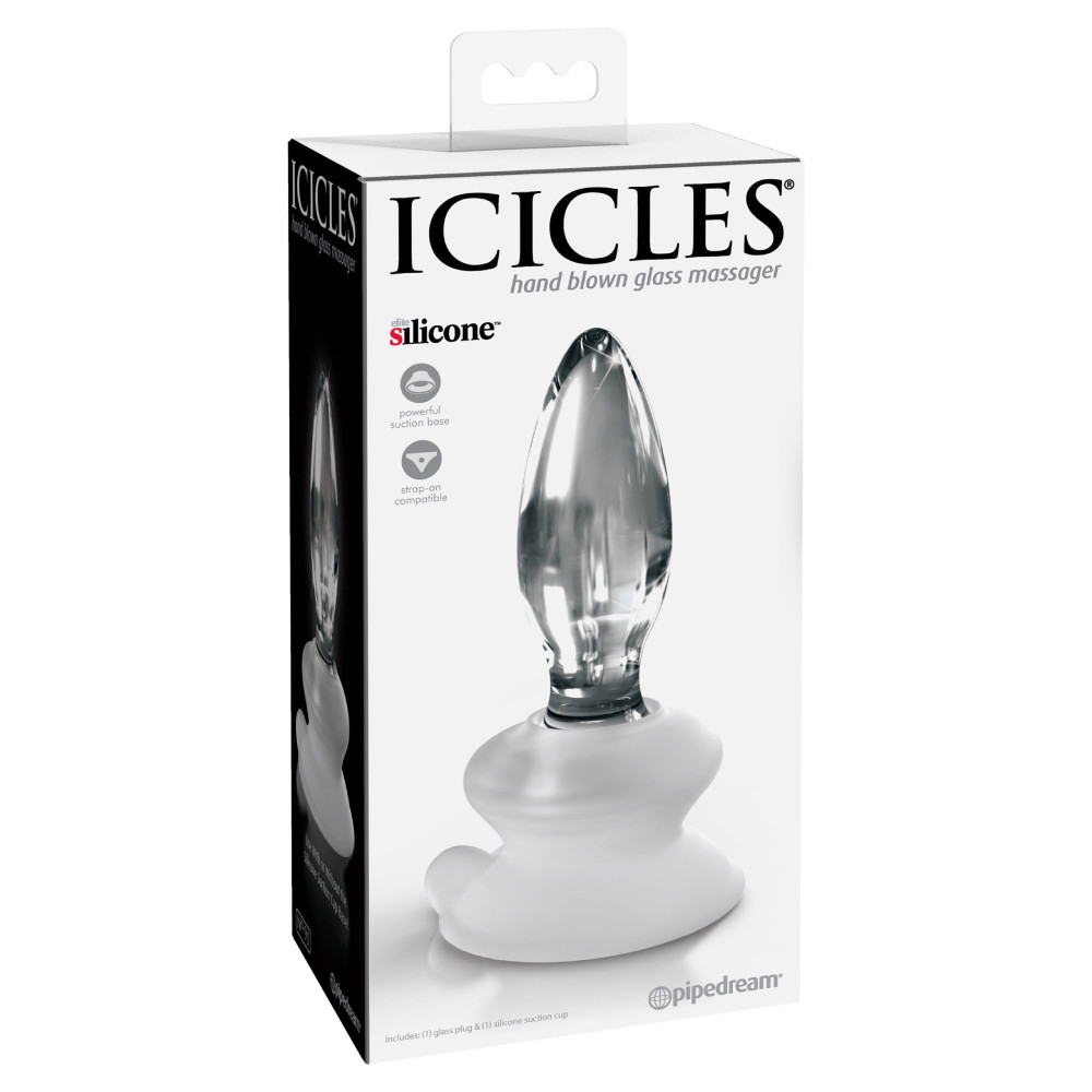 Анальная пробка на присоске Icicles No. 91 стеклянная, прозрачная, 10 х 3.5 см фото №2 — секс игрушки: Украина, NO TABOO