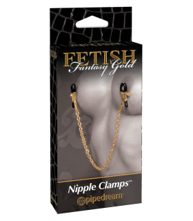 Затискачі на соски Fetish Fantasy з ланцюжком, золоті - No Taboo