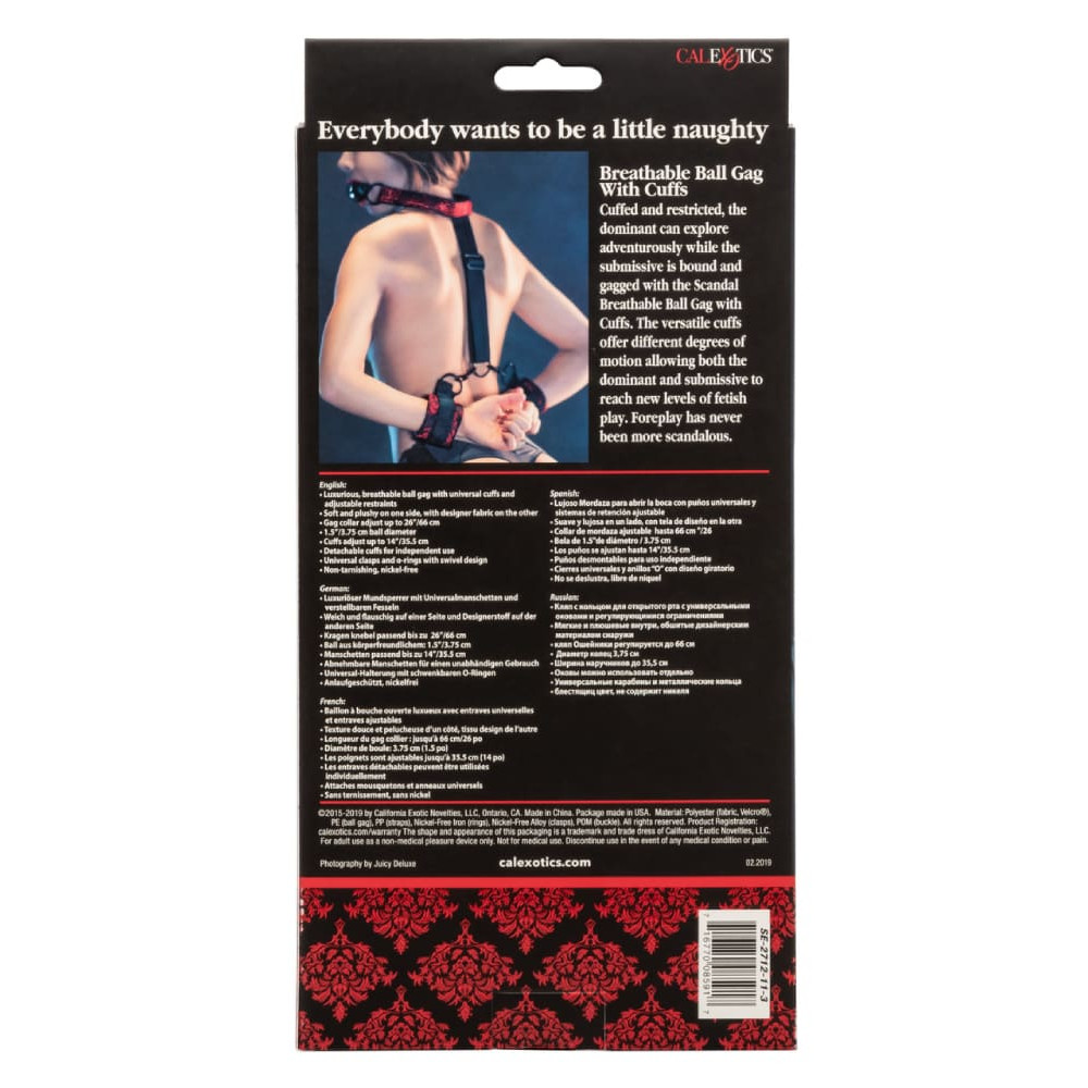 Кляп-шарик с наручниками California Exotic красно-черный, фото №9 — секс шоп Украина, NO TABOO
