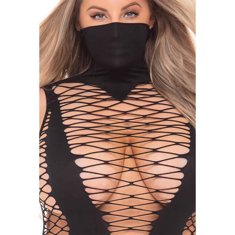 Сексуальное платье в крупную сетку Pink Lipstick, Plus Size, с маской, черное, фото №3 — секс шоп Украина, NO TABOO