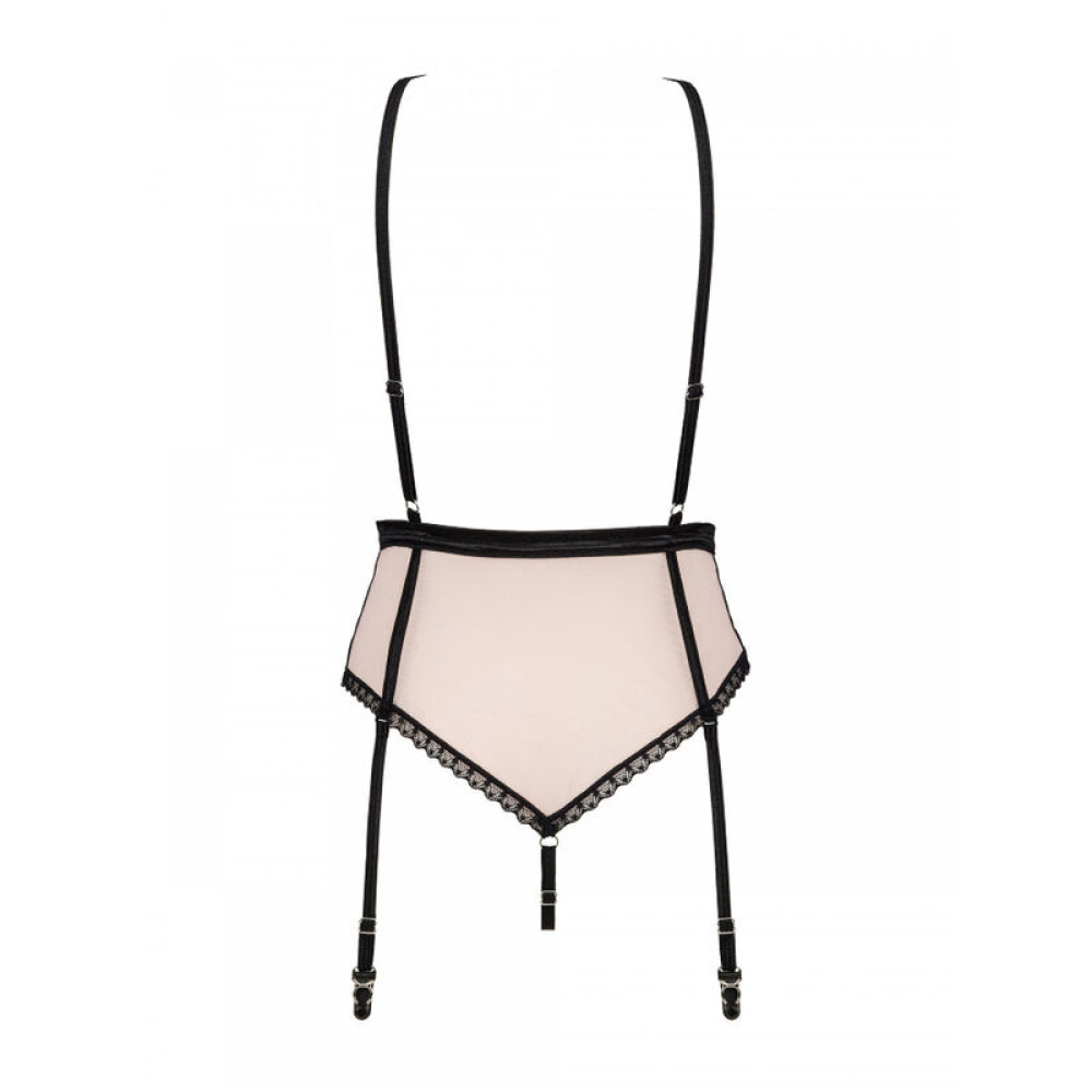 Сексуальное боди Obsessive Lilines, S/M, кружевное, с держателями для чулок, розовое, фото №4 — секс шоп Украина, NO TABOO