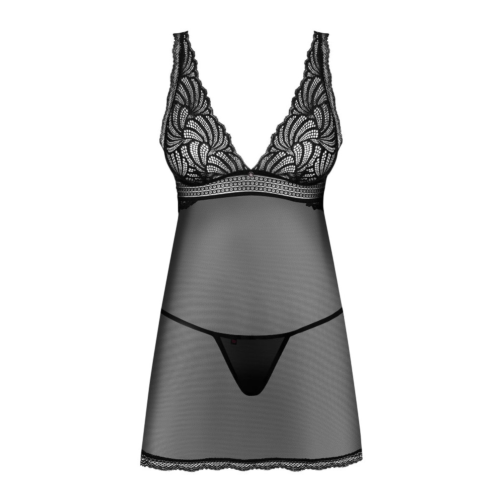Сексуальный пеньюар Obsessive Sweetia, M/L, полупрозрачный, с кружевом, черный, фото №5 — секс шоп Украина, NO TABOO