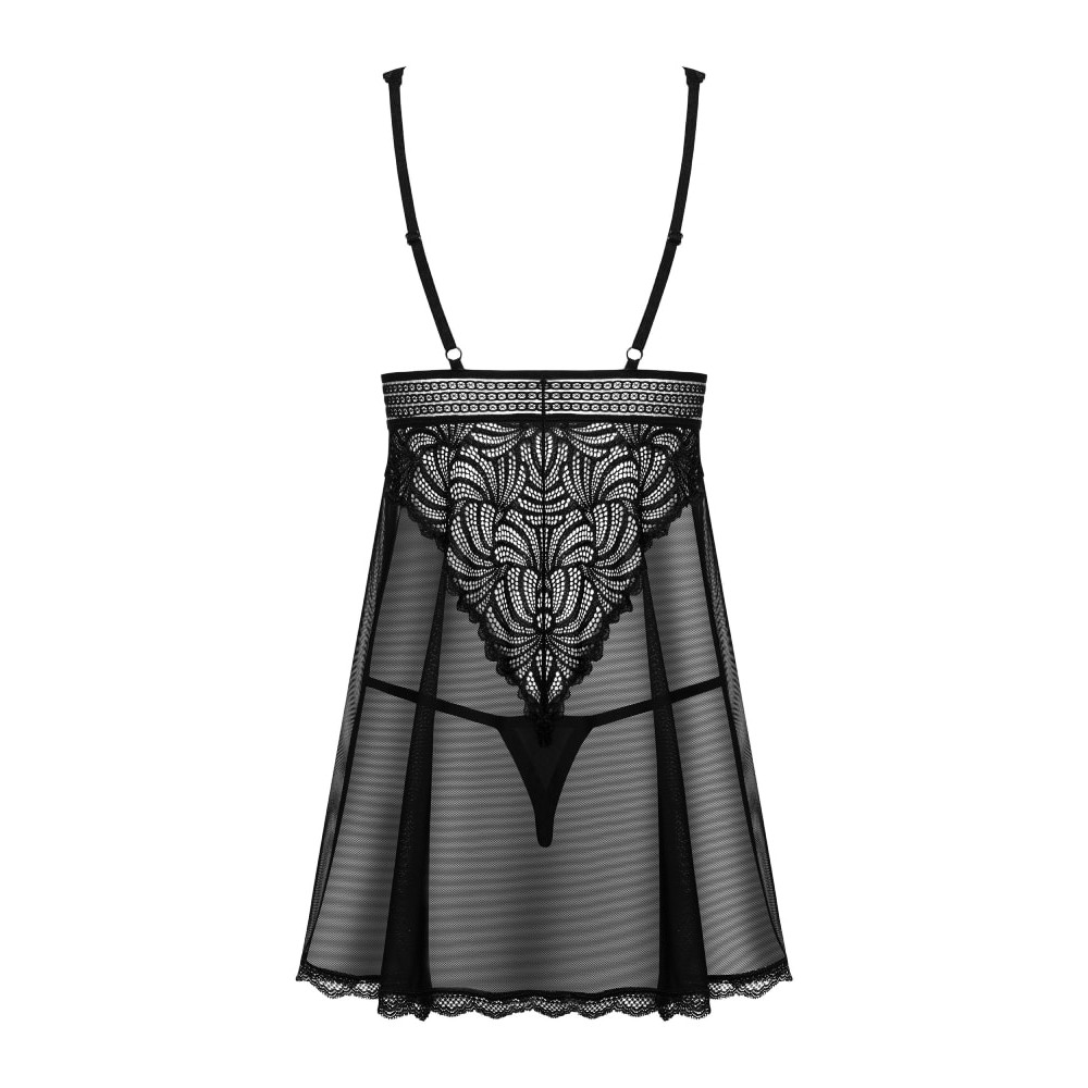 Сексуальный пеньюар Obsessive Sweetia, M/L, полупрозрачный, с кружевом, черный, фото №6 — секс шоп Украина, NO TABOO