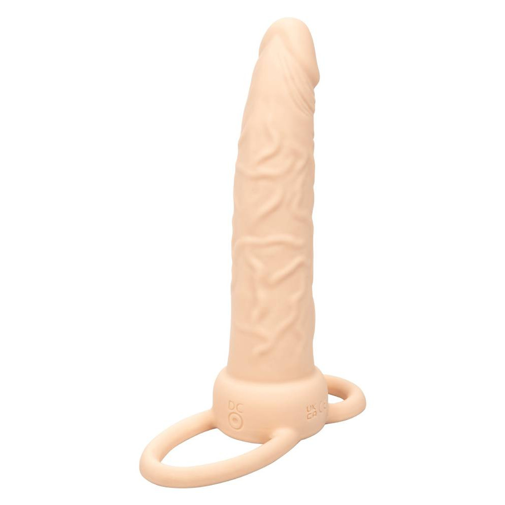 Насадка на член с вибрацией для двойного проникновения CalExotics реалистичная, бежевая, 14 х 3.2 см фото №0 — секс игрушки: Украина, NO TABOO