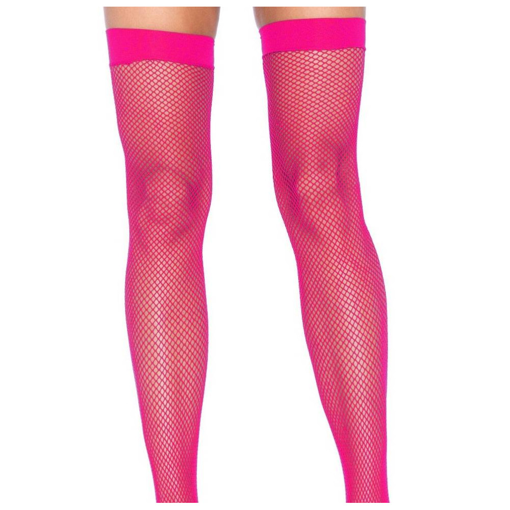 Чулки в сеточку Nylon Fishnet Thigh Highs розовые, O/S, фото №2 — секс шоп Украина, NO TABOO