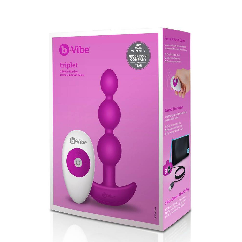 Анальная елочка с вибрацией B-Vibe Triplet Anal Beads с дистанционным пультом розовая, 13.8 х 3 см фото №2 — секс игрушки: Украина, NO TABOO