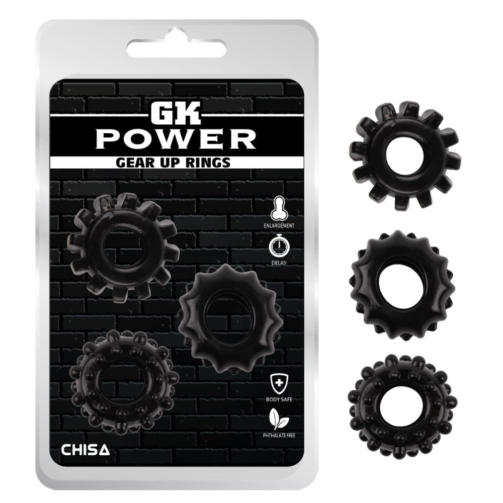 Набор эрекционных колец с рельефом Chisa GK Power, черный, 1.6 см, 3 шт фото №0 — секс игрушки: Украина, NO TABOO