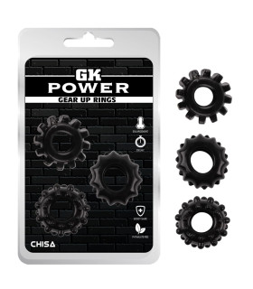 Набор эрекционных колец с рельефом Chisa GK Power, черный, 1.6 см, 3 шт - No Taboo