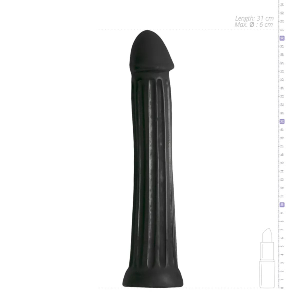 Фаллоимитатор гигантский на присоске, с рельефом All Black черный, 31 х 6 см фото №8 — секс игрушки: Украина, NO TABOO