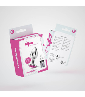 Анальная пробка с розовым камнем, S, Crushious Bijou серебряная, 6 х 2.7 см - No Taboo