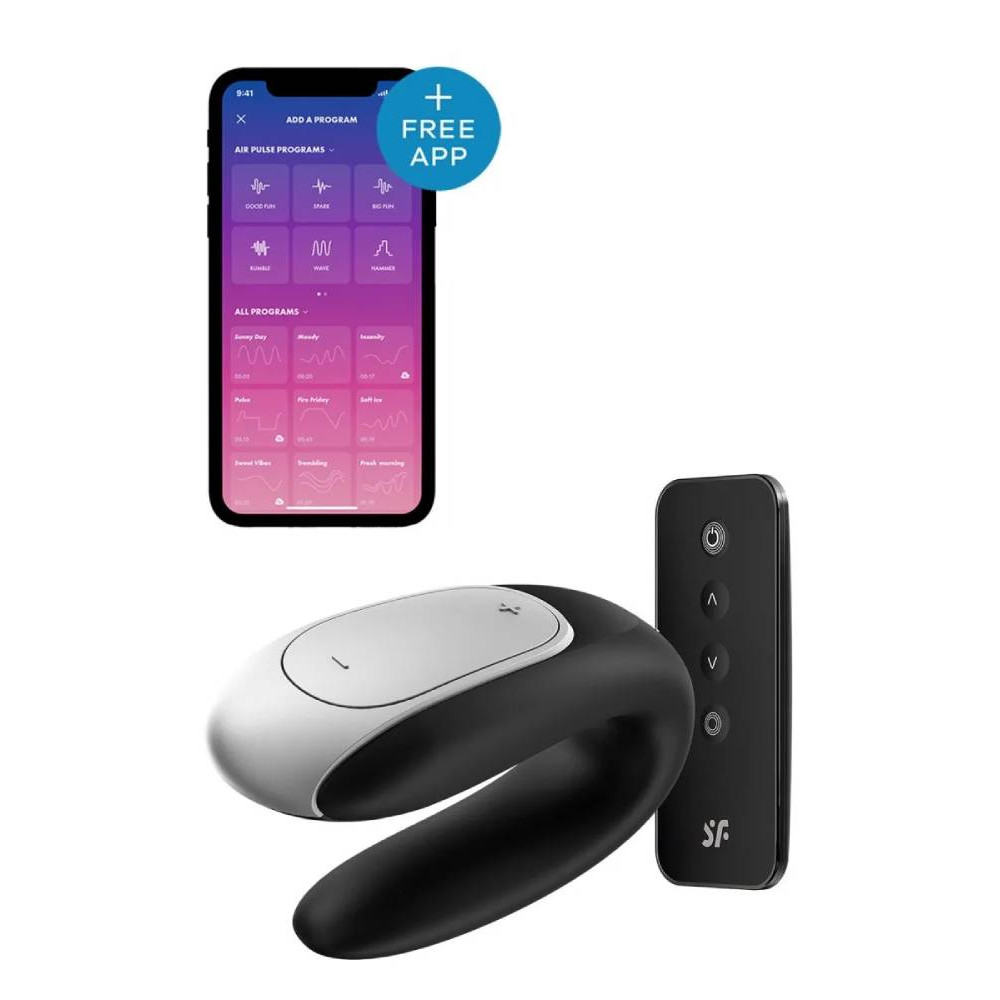 Вибратор для пар Satisfyer Double Fun с пультом, черный, 9.3 х 4.2 см фото №4 — секс игрушки: Украина, NO TABOO