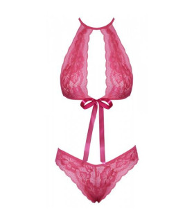 Сексуальный комплект кружевной, L/XL, Kissable с лентами, розовый - No Taboo