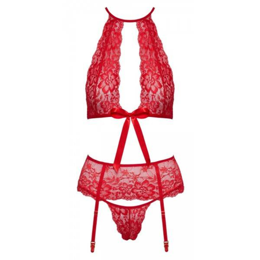 Сексуальный комплект кружевной 3 предмета, L/XL, Kissable с лентами, красный, фото №7 — секс шоп Украина, NO TABOO