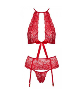 Сексуальный комплект кружевной 3 предмета, S/M, Kissable с лентами, красный - No Taboo
