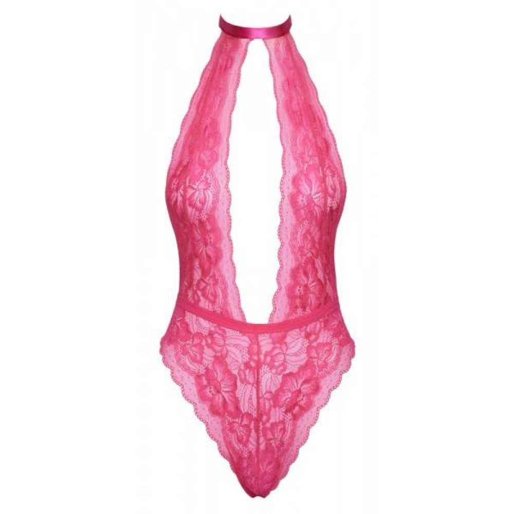 Сексуальное боди кружевное с глубоким декольте, L/XL, Kissable розовое, фото №2 — секс шоп Украина, NO TABOO