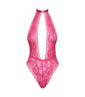 Сексуальное боди кружевное с глубоким декольте, S/M, Kissable розовое - No Taboo