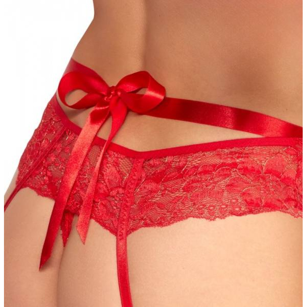 Сексуальный комплект кружевной 3 предмета, L/XL, Kissable с лентами, красный, фото №6 — секс шоп Украина, NO TABOO