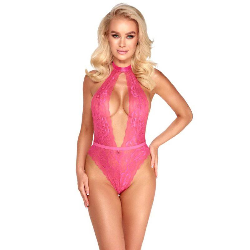 Сексуальное боди кружевное с глубоким декольте, L/XL, Kissable розовое, фото №0 — секс шоп Украина, NO TABOO