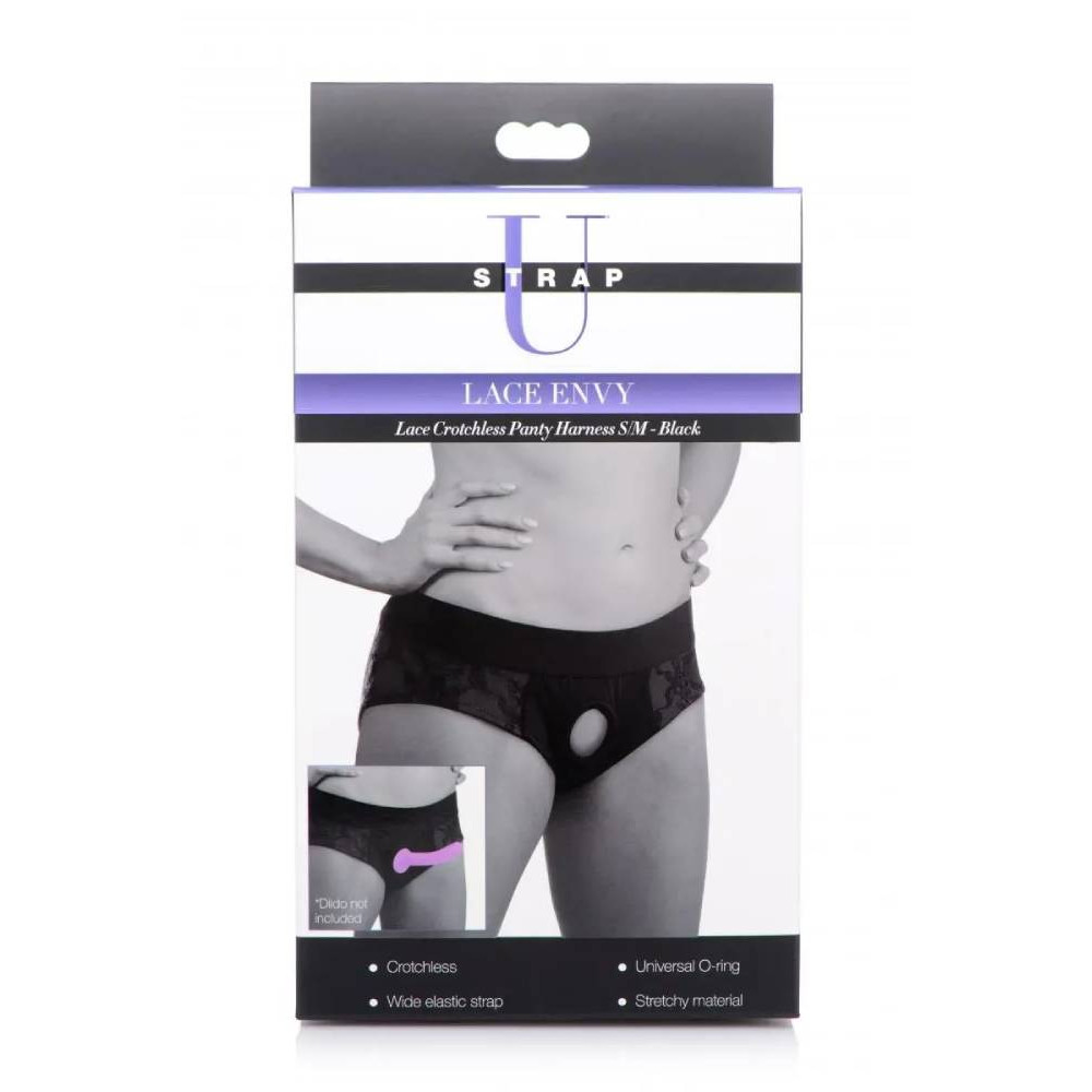 Трусики для страпона с интимным доступом, L/XL, Strap U, с кружевом, черные фото №0 — секс игрушки: Украина, NO TABOO