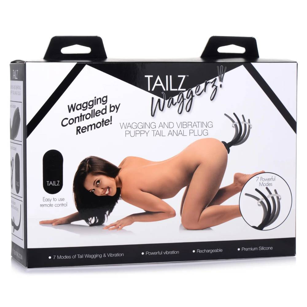 Анальный пробка-хвост с вибрацией, с дистанционным пультом Tailz Waggerz черная, 36.7 х 3.8 см фото №2 — секс игрушки: Украина, NO TABOO